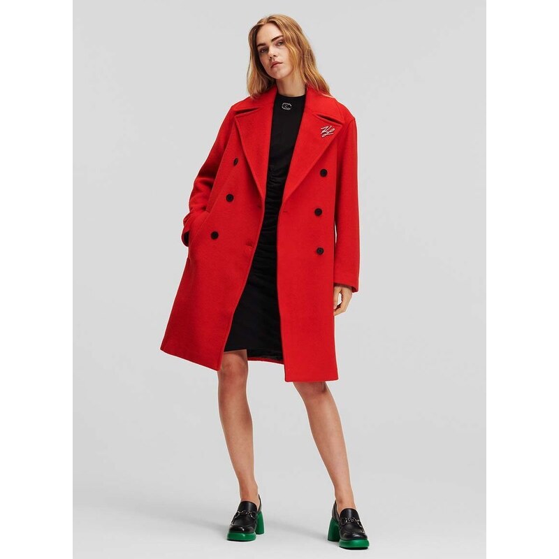 Vlněný kabát Karl Lagerfeld červená barva, přechodný
