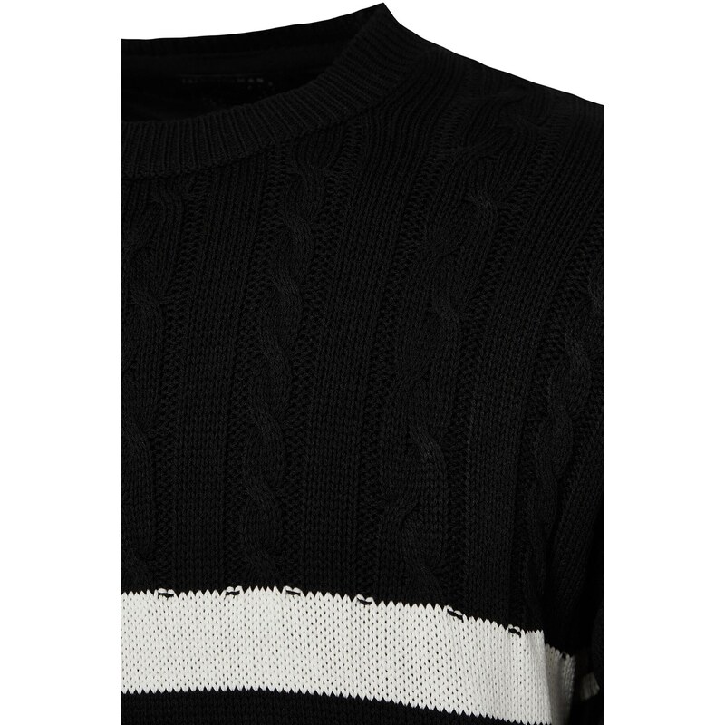 Trendyol Black Unisex Oversize Fit Wide Fit Hair Knit Striped Anti-Pilling Knitwear Sweater