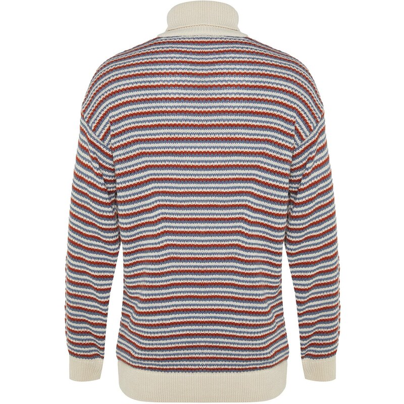 Trendyol Ecru Oversize Fit Wide Fit Turtleneck Striped Knitwear Sweater