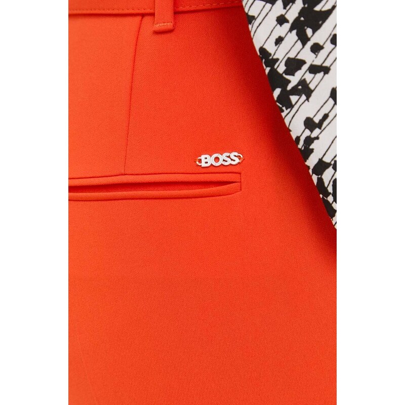 Kalhoty BOSS dámské, oranžová barva, jednoduché, high waist