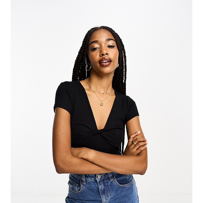 ASOS Tall ASOS DESIGN Tall ribbed twist bust short sleeve