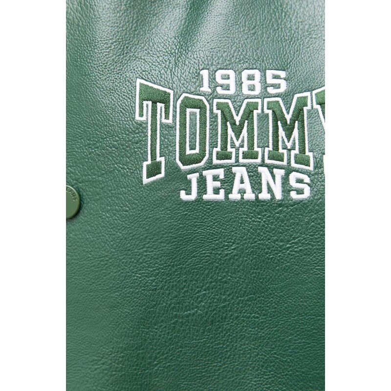 Bomber bunda Tommy Jeans zelená barva, přechodná, oversize