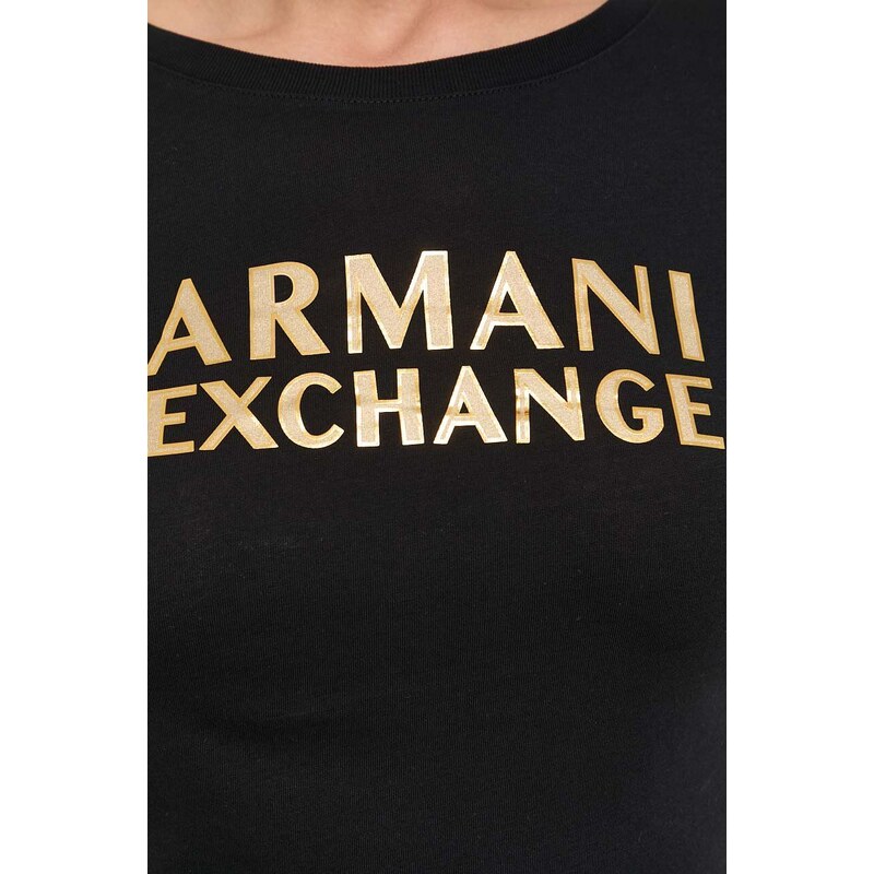 Bavlněné tričko s dlouhým rukávem Armani Exchange černá barva