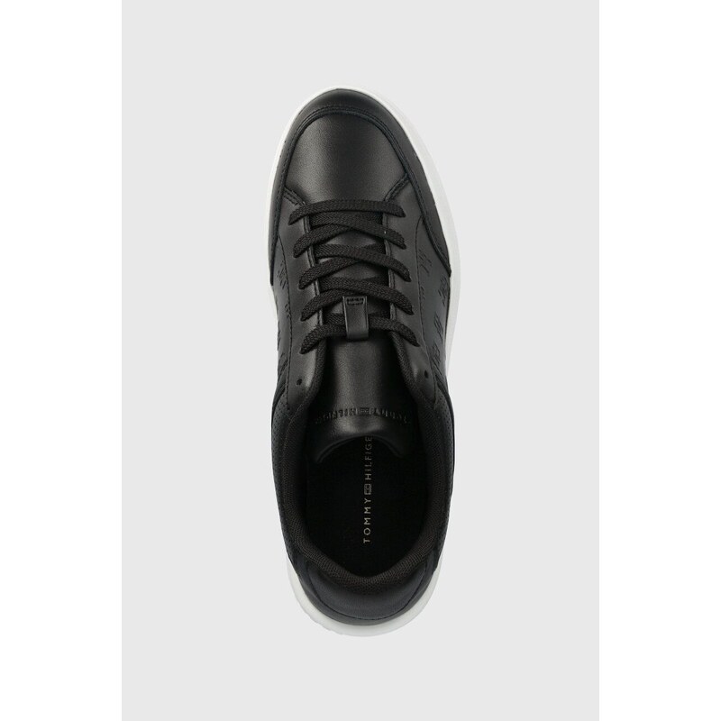 Kožené sneakers boty Tommy Hilfiger EMBOSSED COURT SNEAKER černá barva, FW0FW07297