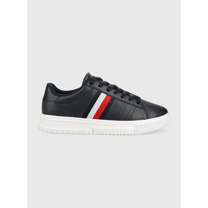 Kožené sneakers boty Tommy Hilfiger SUPERCUP LEATHER tmavomodrá barva, FM0FM04706