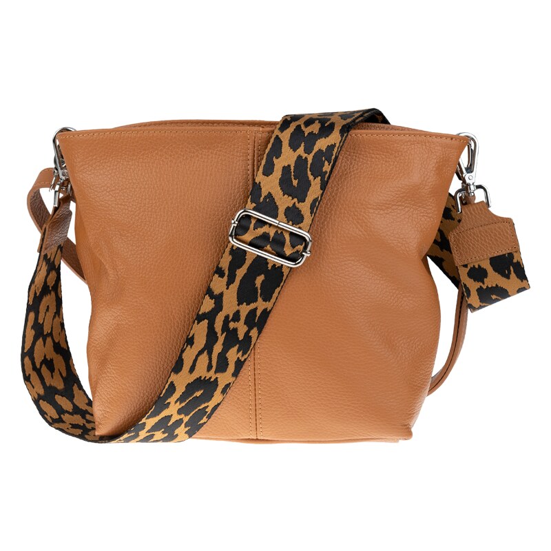 Hnědá kožená italská crossbody kabelka Prisca Camel s přídavným 83524623