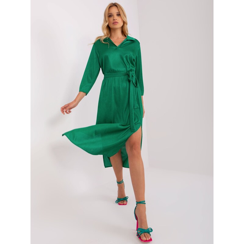 Fashionhunters Zelené koktejlové šaty s páskem na zavazování