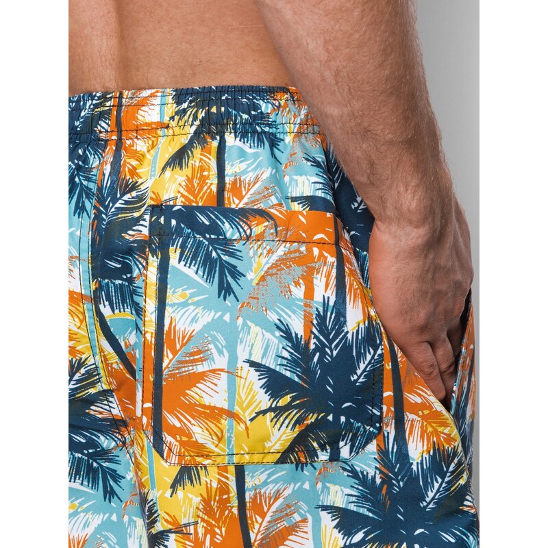 Ombre Clothing Pánské plavky s palmami - modré a oranžové V24 OM-SRBS-0125