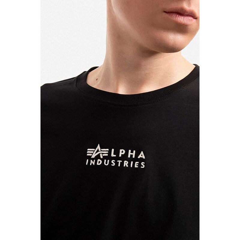 Bavlněné tričko Alpha Industries černá barva, s potiskem, 118529.649-black