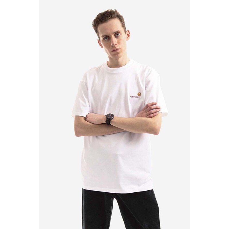 Bavlněné tričko Carhartt WIP bílá barva, s aplikací, I029956.WHITE-WHITE