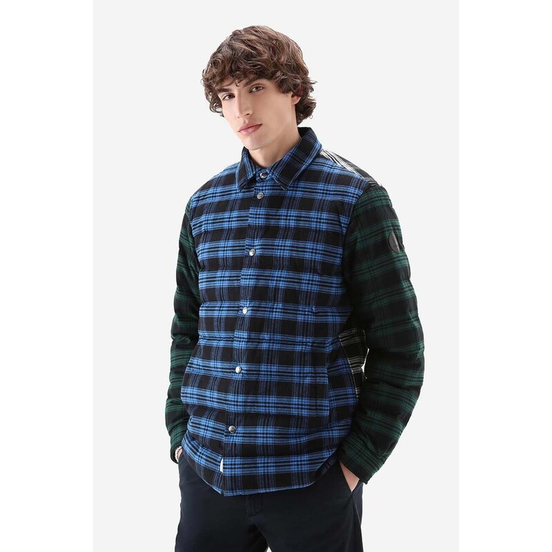 Péřová bunda Woolrich Check Overshirt CFWOOS0080MRUT3331 31073 pánská, přechodná