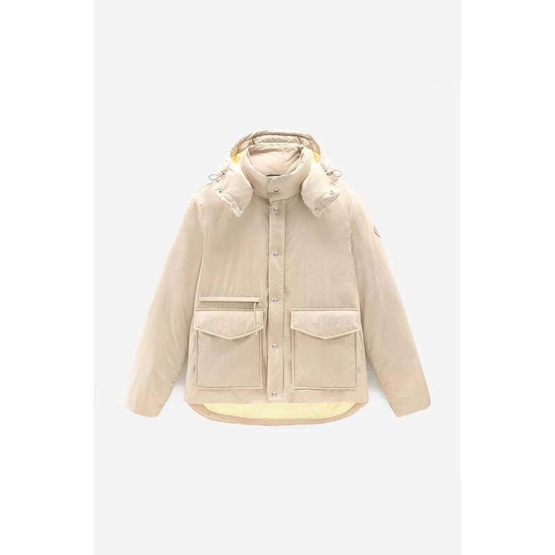 Péřová bunda Woolrich Eco Aleutian Jacket CFWOOU0715MRUT3327 4377 pánská, béžová barva, zimní