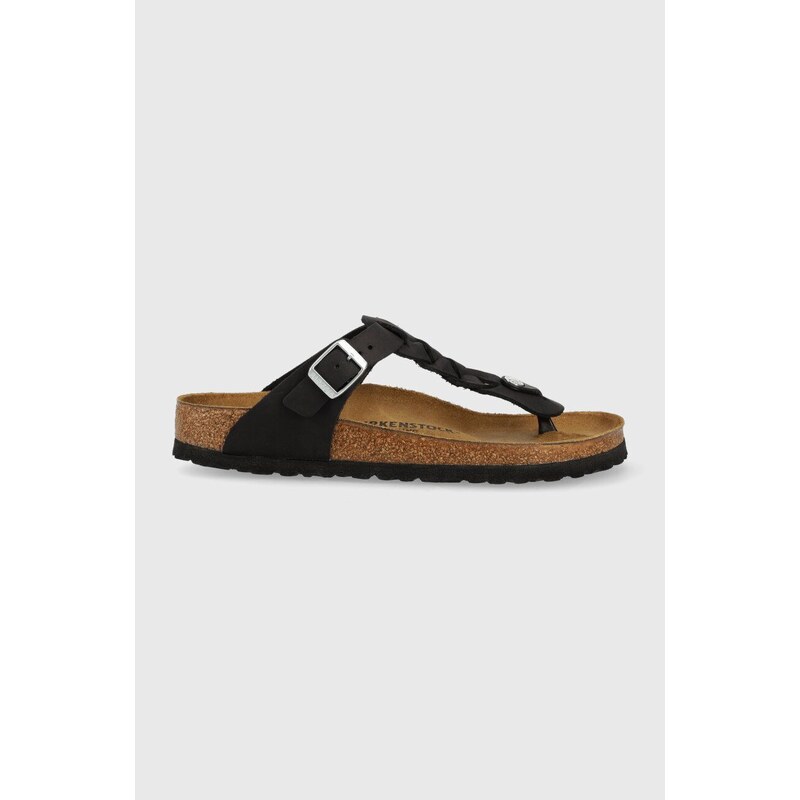 Kožené žabky Birkenstock dámské, černá barva, na plochém podpatku, 1021349-black