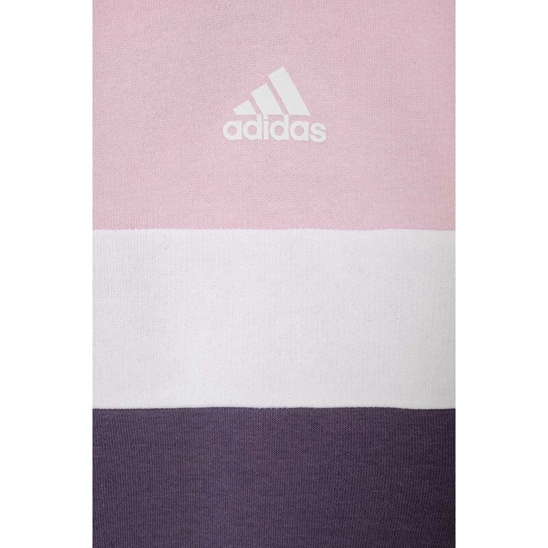 Dětská mikina adidas růžová barva, s kapucí, vzorovaná