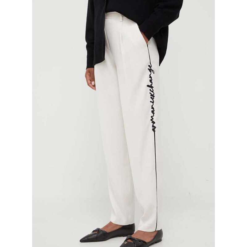 Kalhoty Armani Exchange dámské, béžová barva, jednoduché, high waist