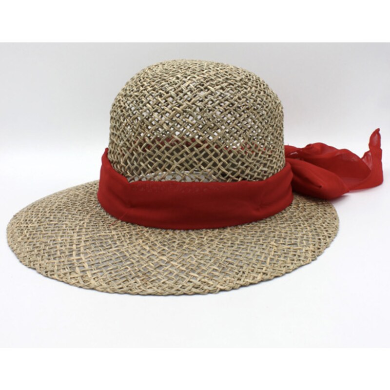 Slaměný klobouček z mořské trávy s červenou mašli - Fiebig 1903