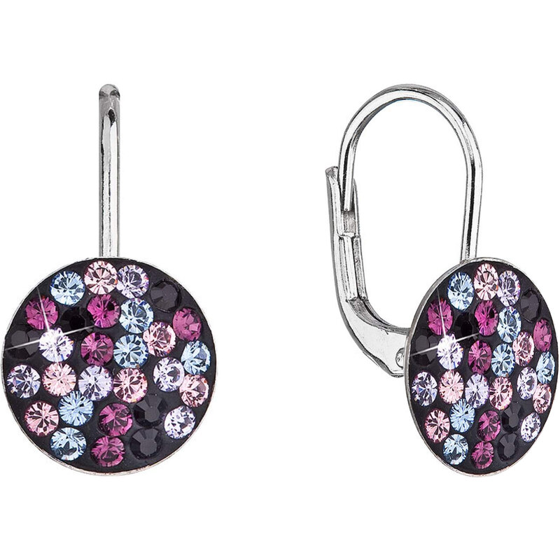 Stříbrné náušnice visací s krystaly Swarovski fialové jemné