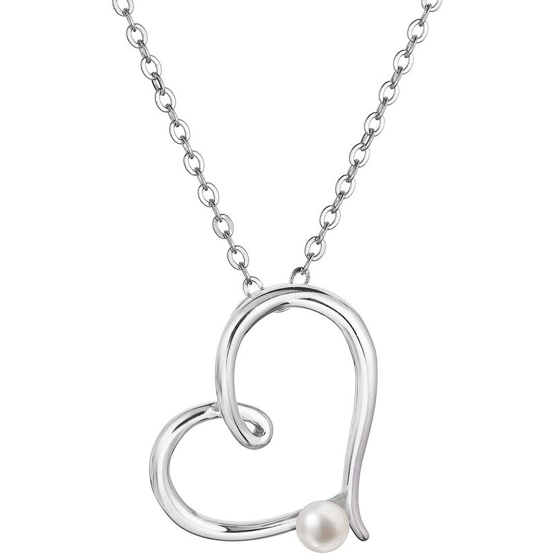 EVOLUTION GROUP Stříbrný náhrdelník srdce s malou bílou říční perličkou 22045.1