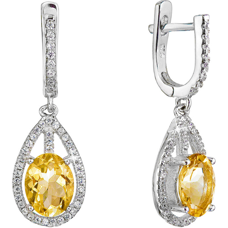 Stříbrné náušnice visací slzy se žlutým zirkonem 11480.3 citrine