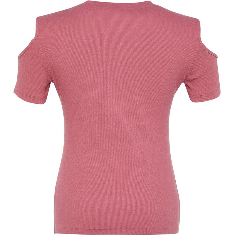 Trendyol Curve Pink Ribbed Knitted Cut Out Detailed Blouse