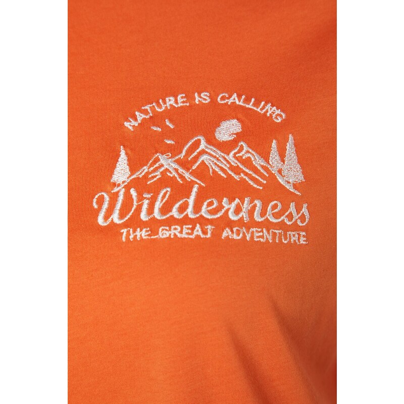Trendyol Curve Orange Printed Knitted T-Shirt