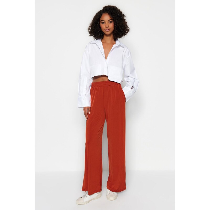 Trendyol Cinnamon Wide Leg/Casual Fit High Waist Stretchy Knitted 115721466