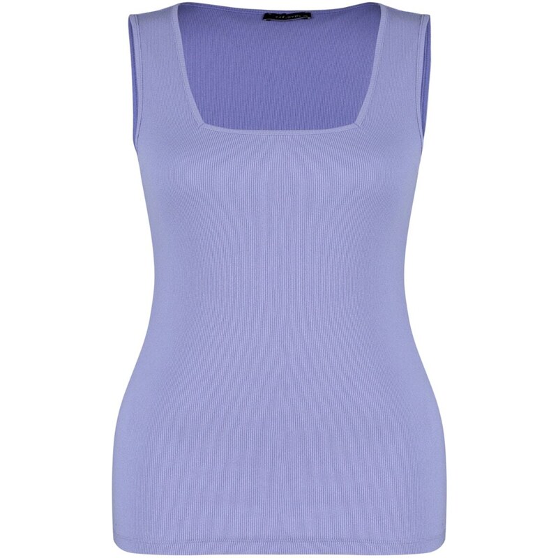 Trendyol Curve Lilac Basic Corduroy Knitted Square Collar Singlet