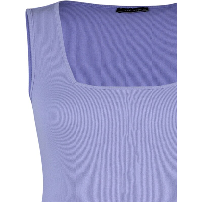 Trendyol Curve Lilac Basic Corduroy Knitted Square Collar Singlet