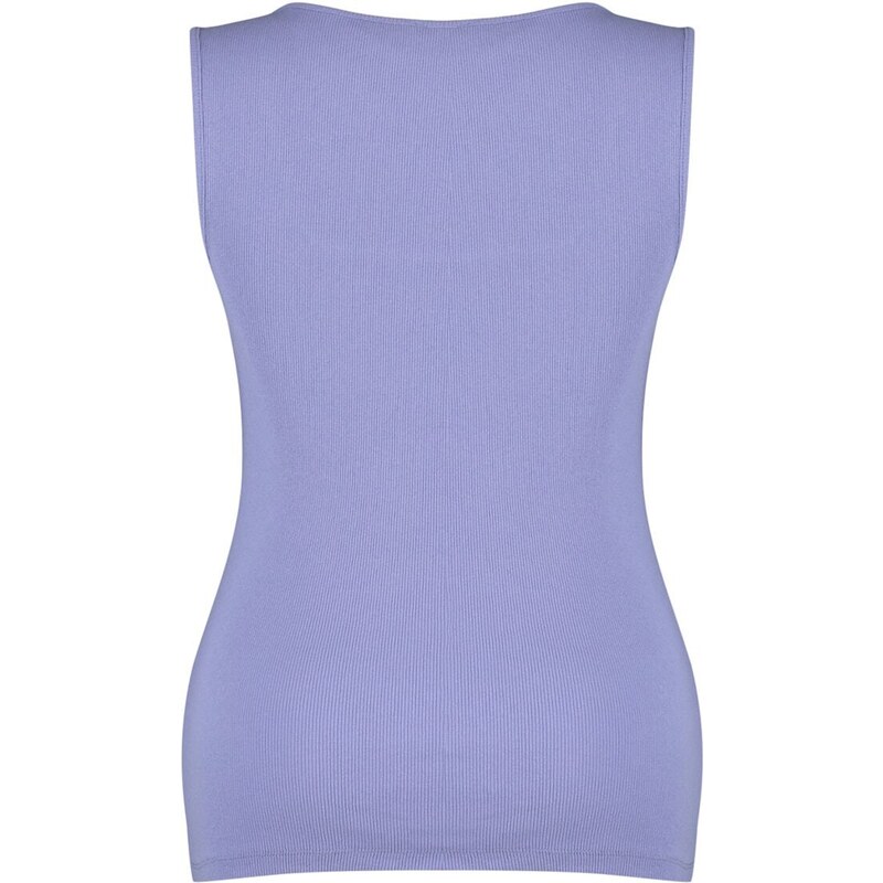 Trendyol Curve Lilac Basic Corduroy Knitted Square Collar Singlet