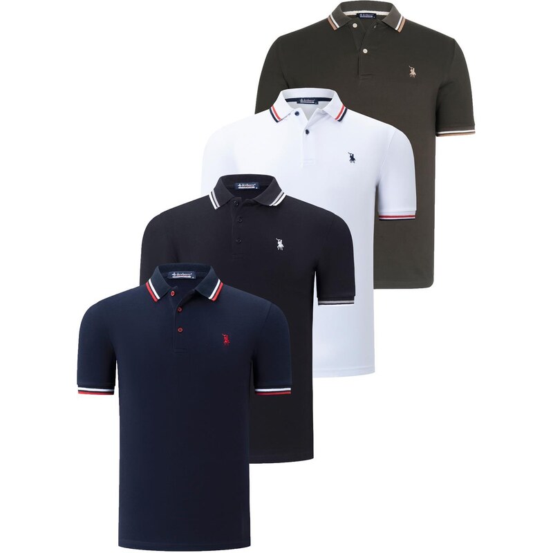 QUAD SET T8594 DEWBERRY MENS T-SHIRT-BLACK-WHITE-NAVY BLUE-KHAKI