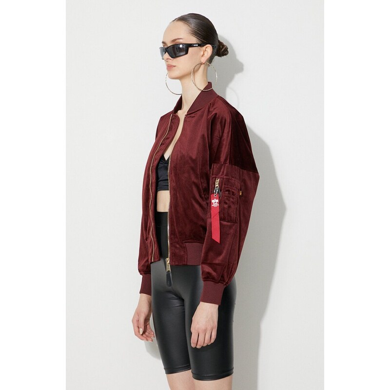 Bomber bunda Alpha Industries MA-1 OS Velvet LW Wmn 106002 184 vínová barva, přechodná