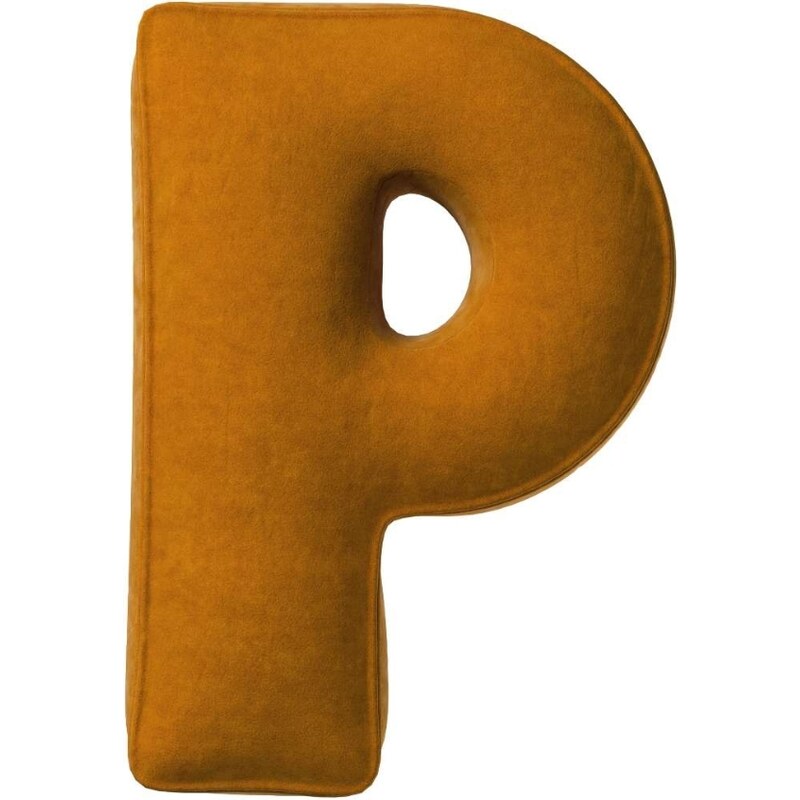 Yellow Tipi Cihlově oranžový sametový polštář písmeno P 40 cm
