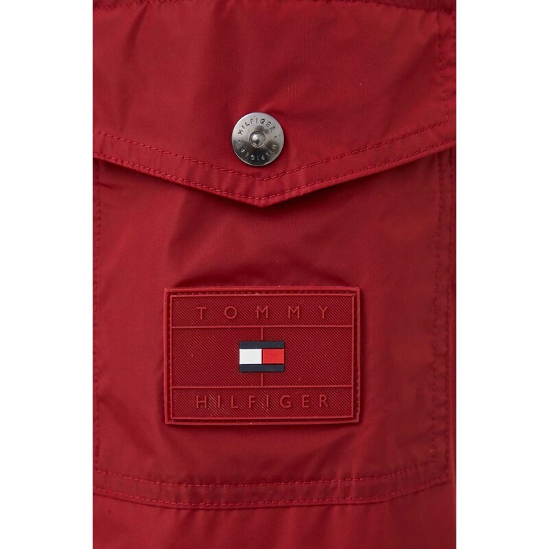 Bomber bunda Tommy Hilfiger červená barva, přechodná