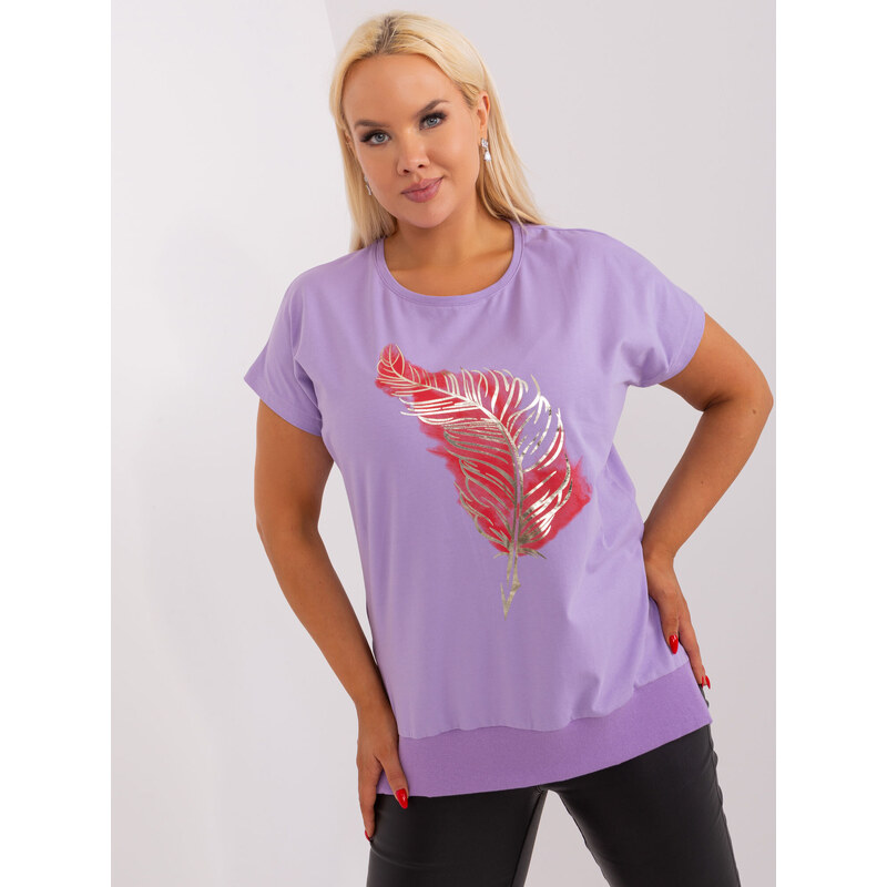 Fashionhunters Světle fialová halenka s plus size potiskem