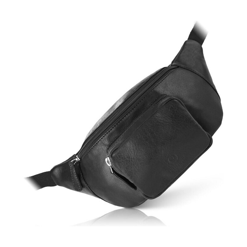 Kožená ledvinka s nastavitelným popruhem Kabelky od Hraběnky; černá