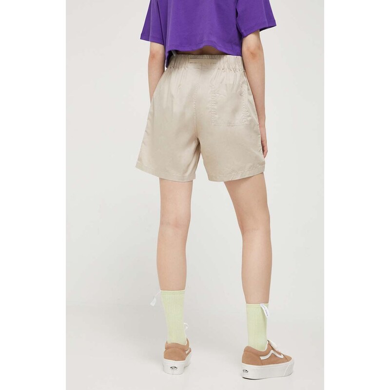 Bavlněné šortky Converse béžová barva, hladké, high waist
