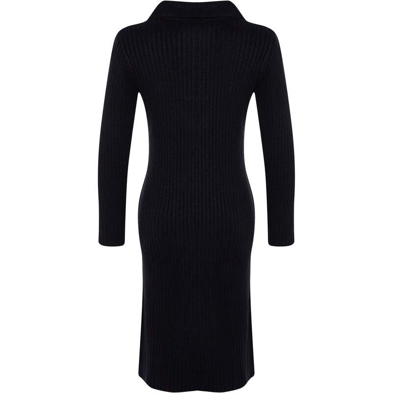 Trendyol Navy Blue Midi úplet Měkké texturované rolákové šaty