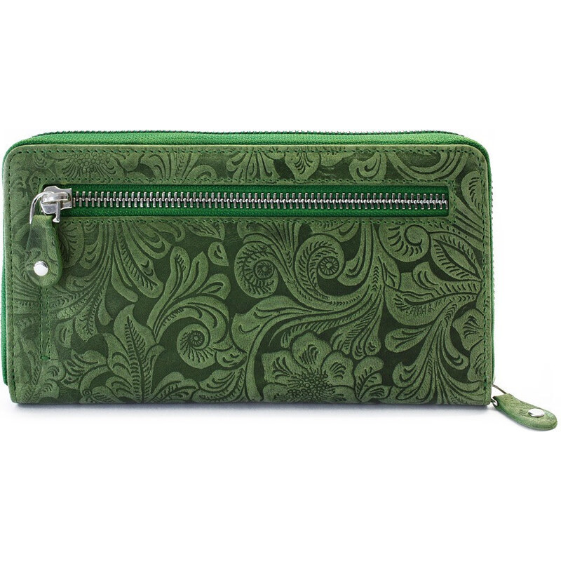Zelená velká zipová dámská peněženka Aristea