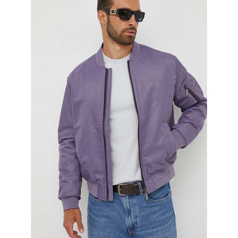 Bomber bunda Calvin Klein fialová barva, přechodná