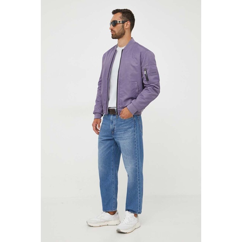 Bomber bunda Calvin Klein fialová barva, přechodná