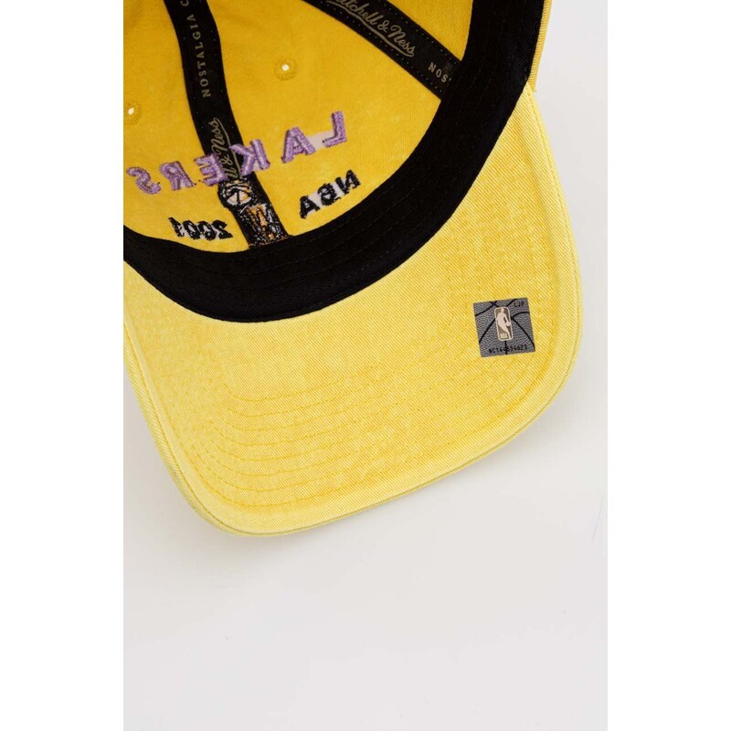 Bavlněná baseballová čepice Mitchell&Ness Los Angeles Lakers žlutá barva, s aplikací