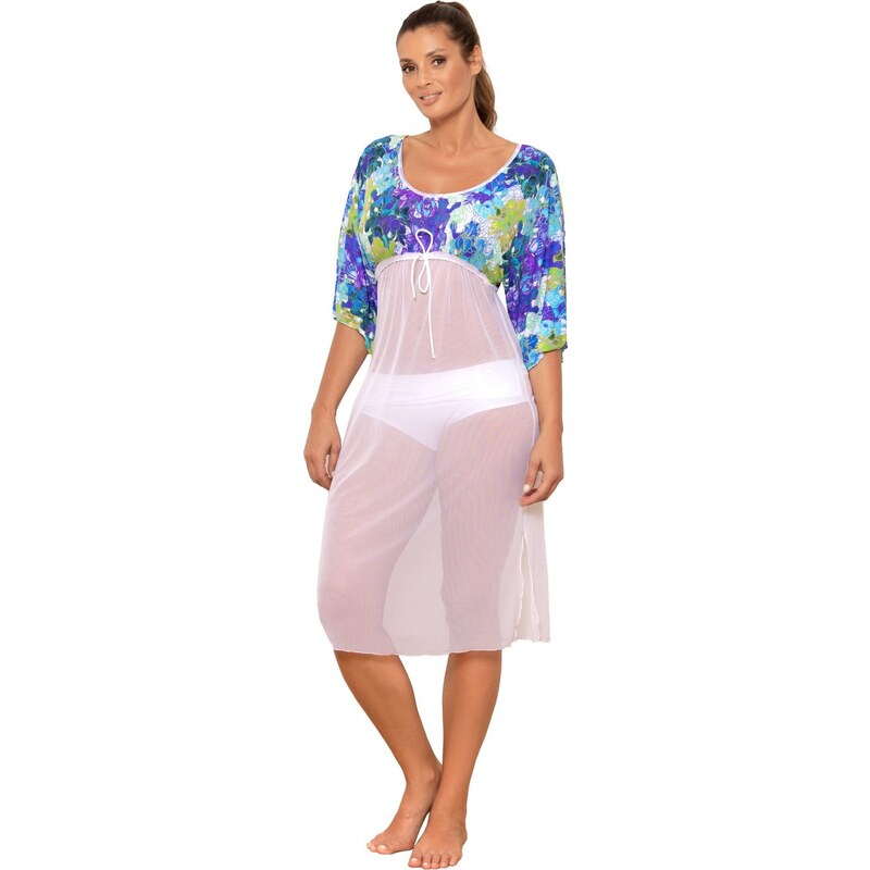 MARKO COLLECTION Květinová plážová tunika na plavky s bílou