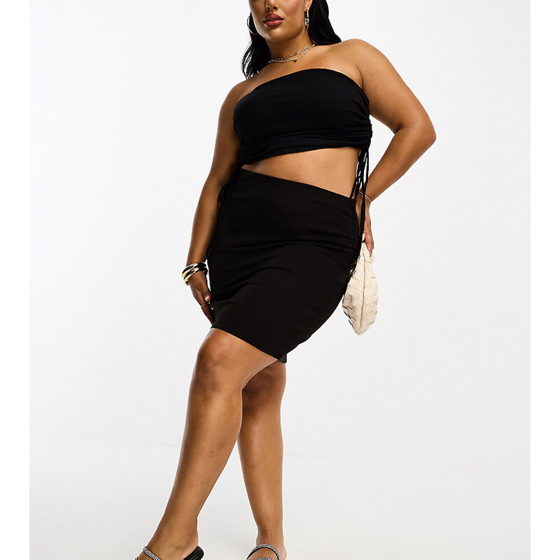 Pieces Plus Pieces Curve high waisted pencil skirt in black 114725692