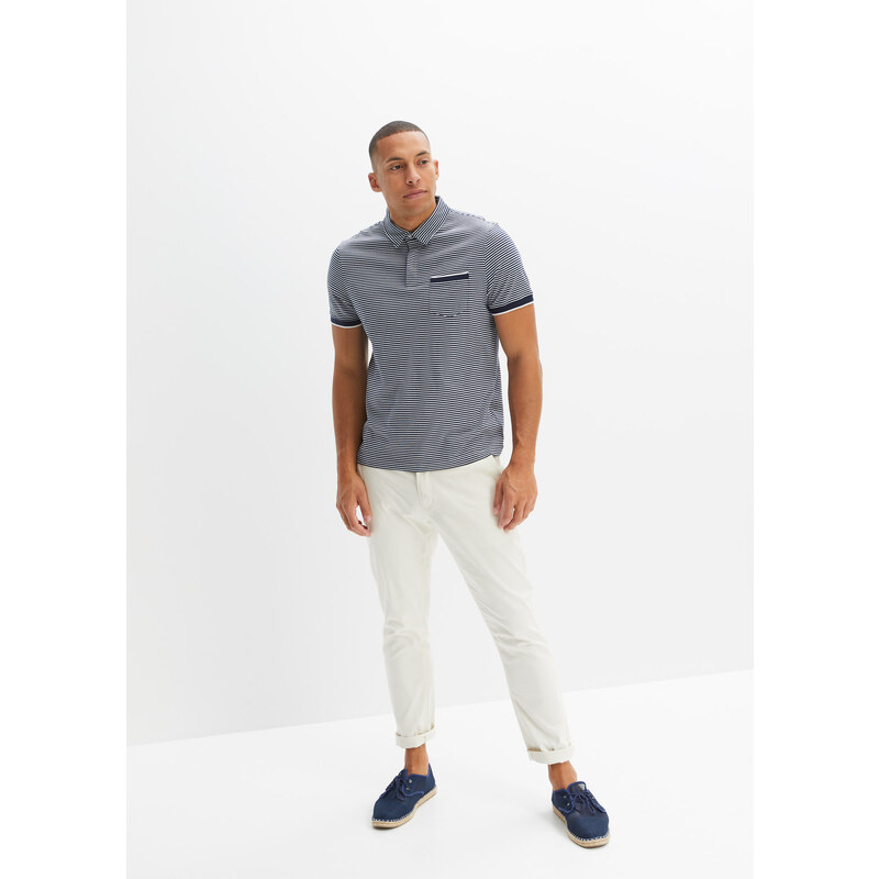 bonprix Triko polo s raglánovými rukávy Slim Fit Modrá