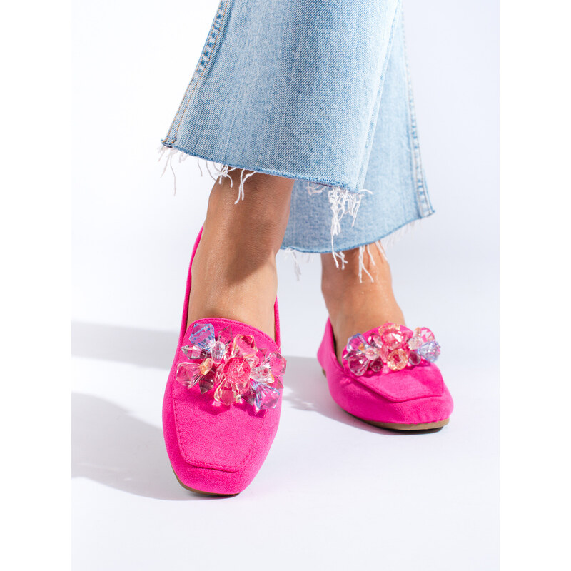 Suede pink loafers with Shelvt crystals