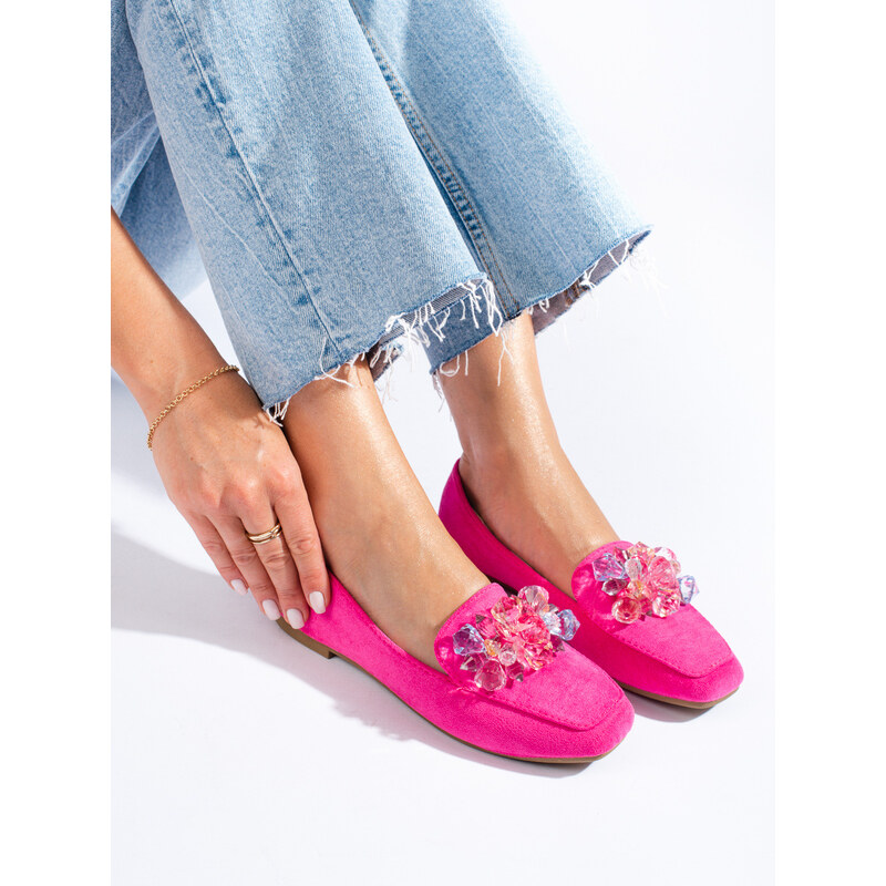 Suede pink loafers with Shelvt crystals
