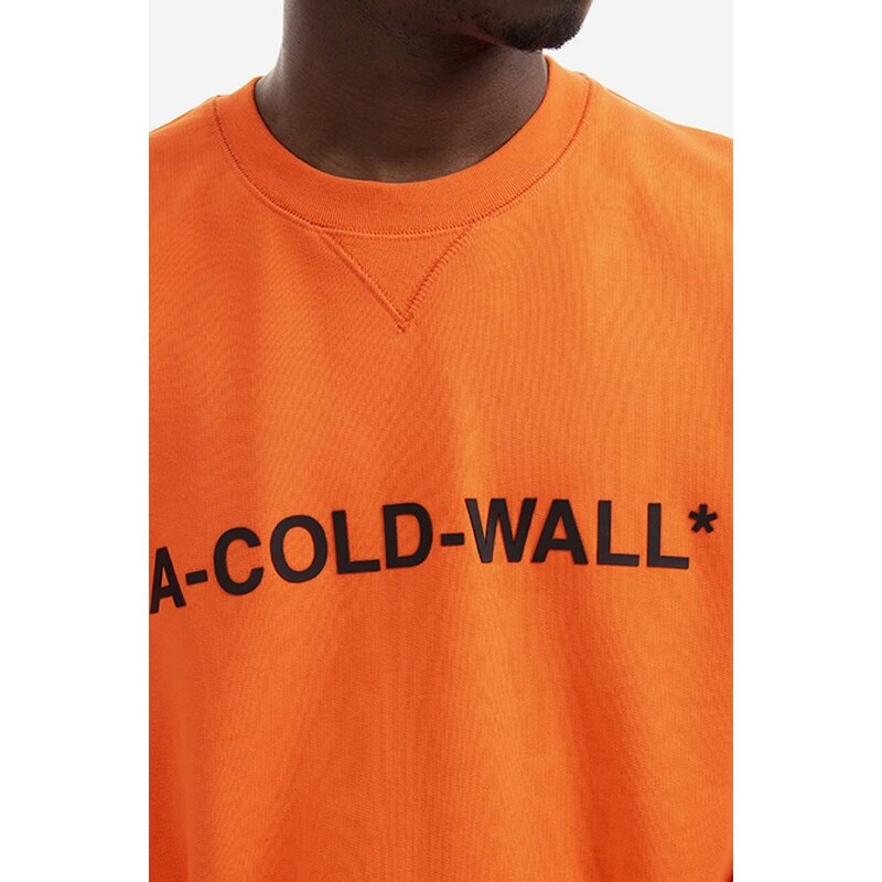 Bavlněná mikina A-COLD-WALL* Essential Logo Crewneck pánská, oranžová barva, s potiskem, ACWMW082.-LIGHTORANG