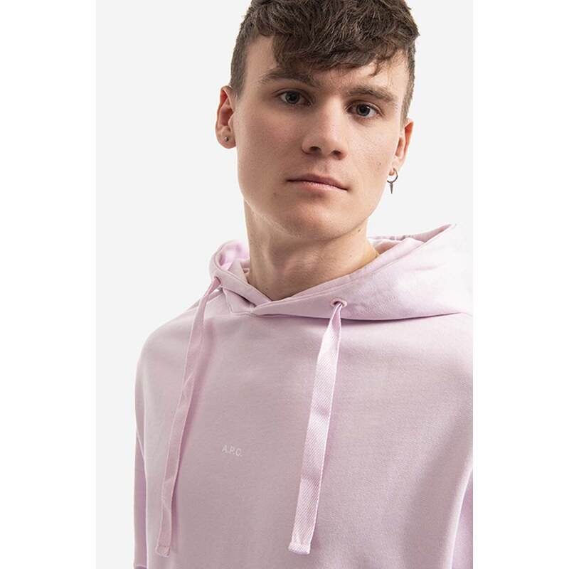 Bavlněná mikina A.P.C. Hoodie Larry pánská, růžová barva, s kapucí, hladká, COEIP-H27622 BLACK