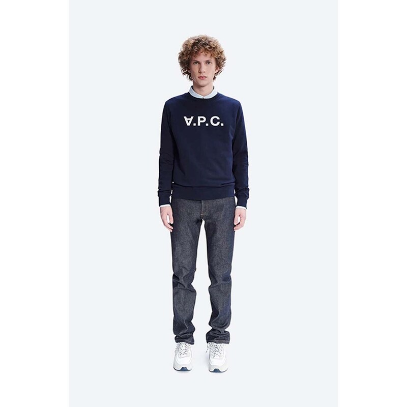 Bavlněná mikina A.P.C. Sweat Vpc COECQ-H27378 BLACK pánská, tmavomodrá barva, s aplikací