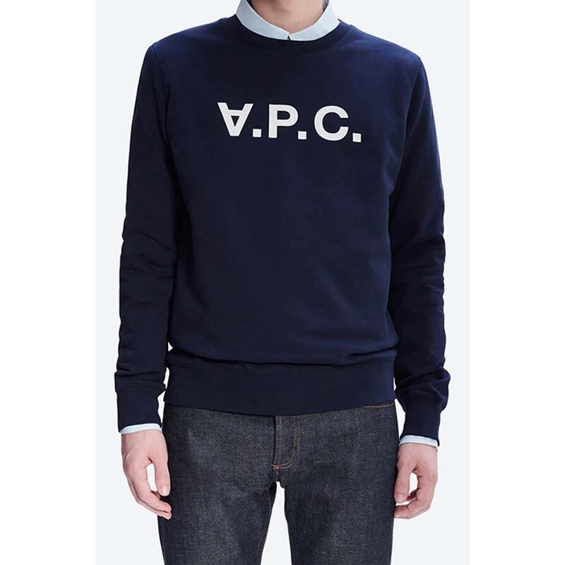 Bavlněná mikina A.P.C. Sweat Vpc COECQ-H27378 BLACK pánská, tmavomodrá barva, s aplikací